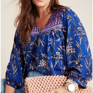 Anthropologie A+ Blue Floral Blouse